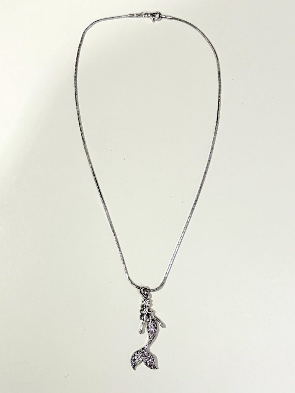 NWOT Silver Tone Pink Crystal Mermaid Pendant Necklace